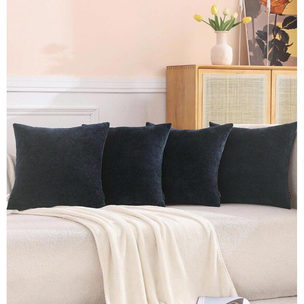 Blisybttex Set Of 4 18x18” Decorative Chenille Throw Pillow Covers Navy Soft
